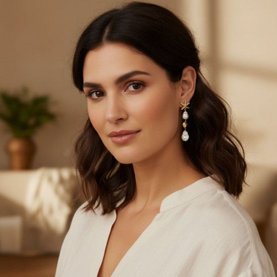 Sania Pearl Gold Earrings