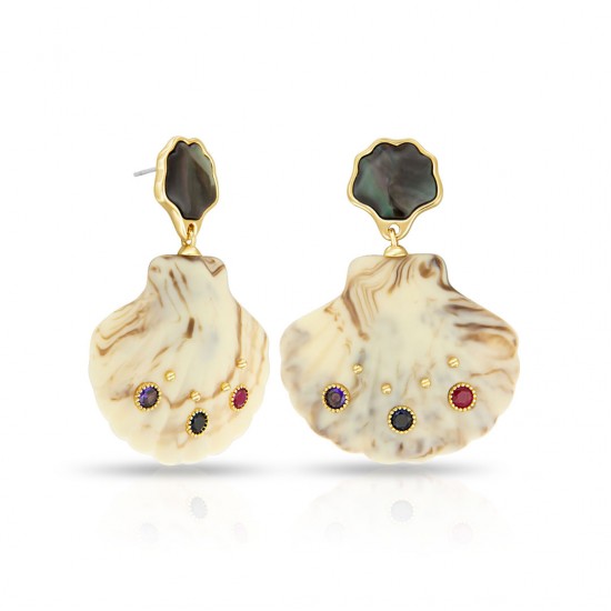 Marble Shell Gold Earrings