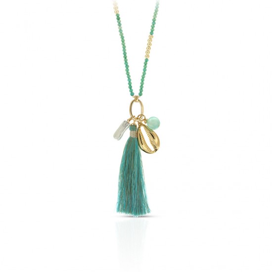 Aqua Tassel Gold Necklace