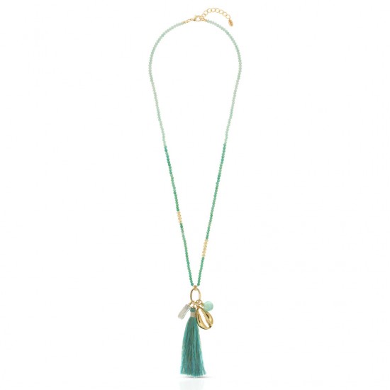 Aqua Tassel Gold Necklace