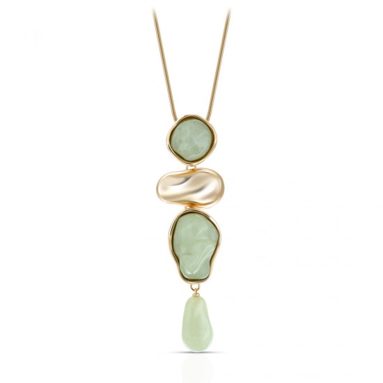 Sage Pebble Gold Long Necklace