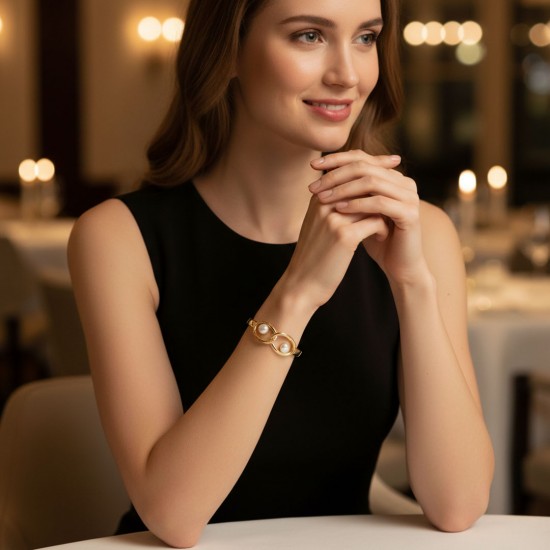Double Circle Pearl Gold Bracelet
