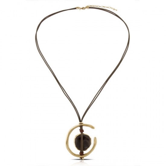 Talisman Gold Agate Leather Necklace