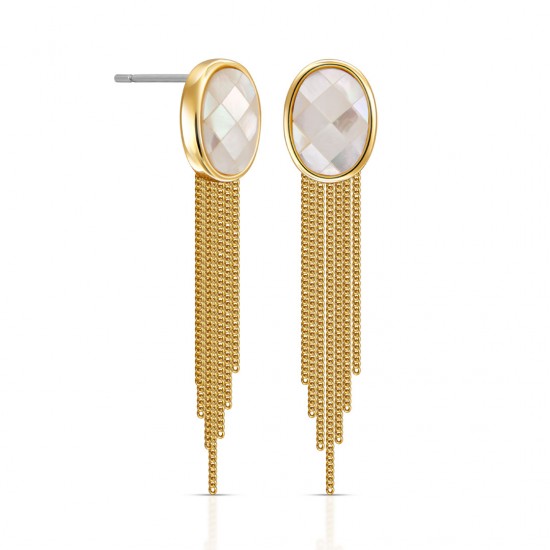 White Glass Gold Earrings