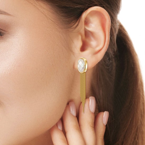 White Glass Gold Earrings