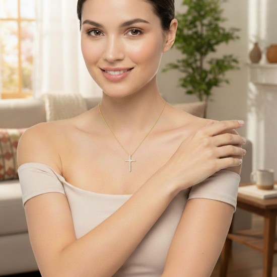 Cross Zircon Gold Necklace