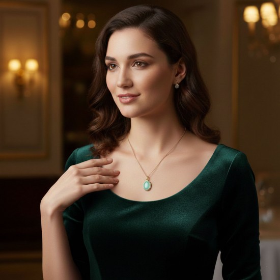 Kalung Emas Oval Amazonite