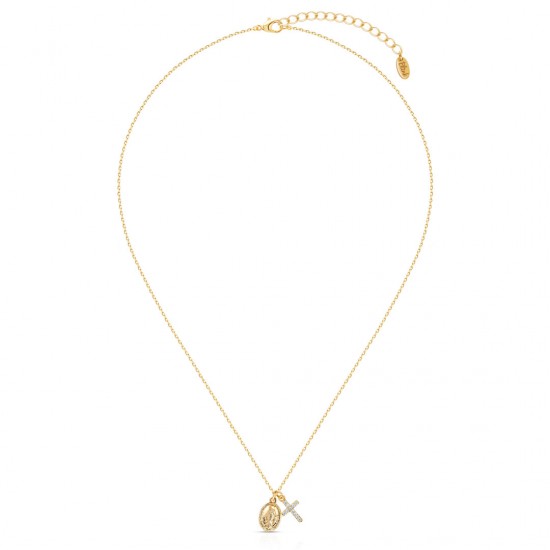Maria Cross Zircon Gold Necklace