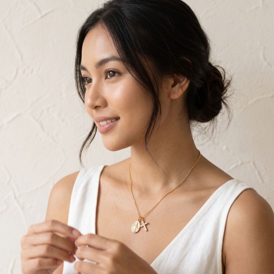 Maria Cross Zircon Gold Necklace
